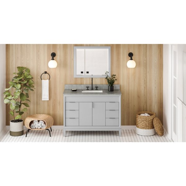 Jeffrey Alexander 48In. Grey Theodora Vanity, Steel Grey Cultured Marble Vanity Top, Undermount Rectangle Bowl VKITTHE48GRSGR